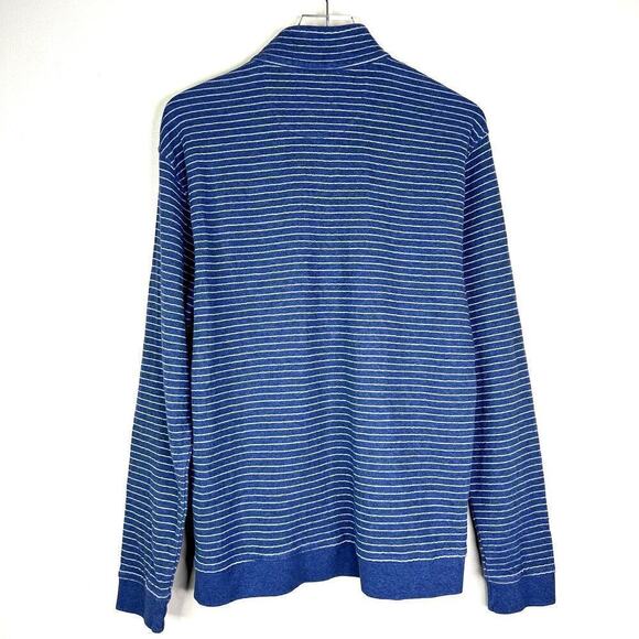 Johnnie-O Emmett Half Zip Sweatshirt Pullover Marlin Blue White Striped Knit Lg - Picture 7 of 7